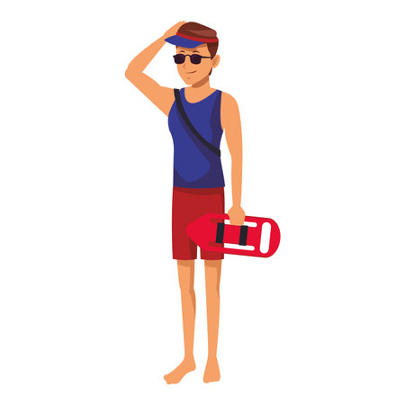 lifeguard with torpedo buoy hat and sunglasses in white background vector illustration graphic designのイラスト素材