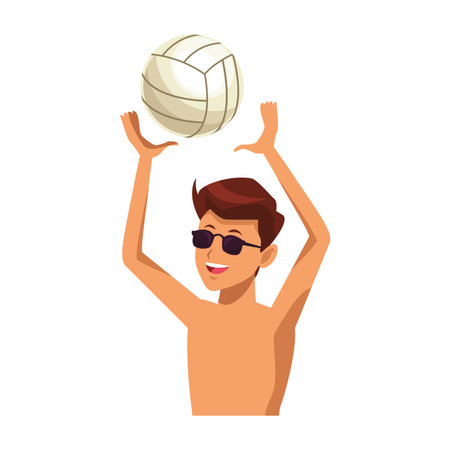 man with voleyball ball with sunglasses half body vector illustration graphic designのイラスト素材