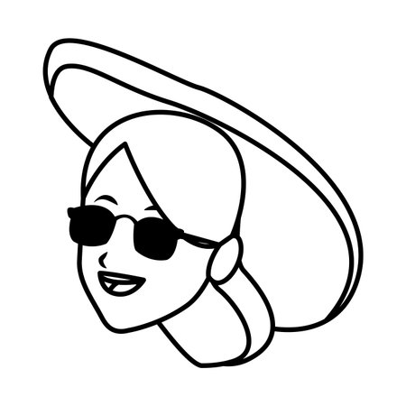 woman beach hat and cocktail isolated in white background vector illustration graphic designのイラスト素材