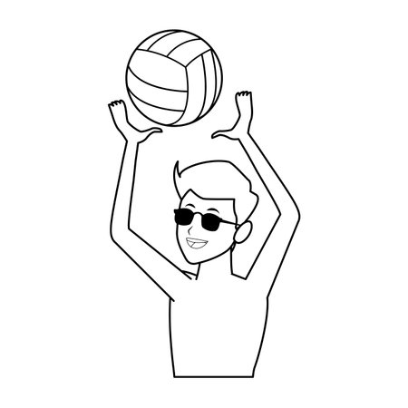 man with voleyball ball with sunglasses half body vector illustration graphic designのイラスト素材