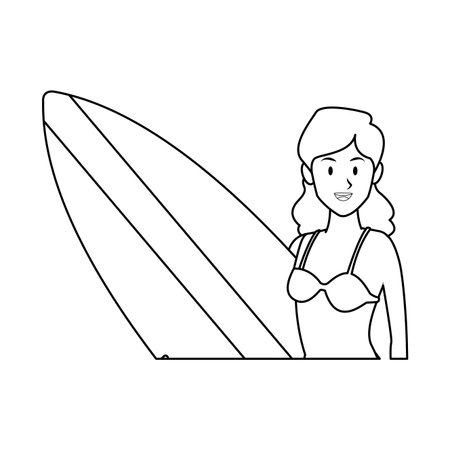 woman with surfboard isolated in white background vector illustration graphic designのイラスト素材