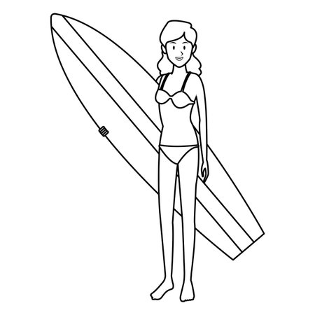 woman with surfboard isolated in white background vector illustration graphic designのイラスト素材