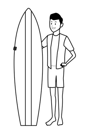 man with surfboard isolated in white background vector illustration graphic designのイラスト素材