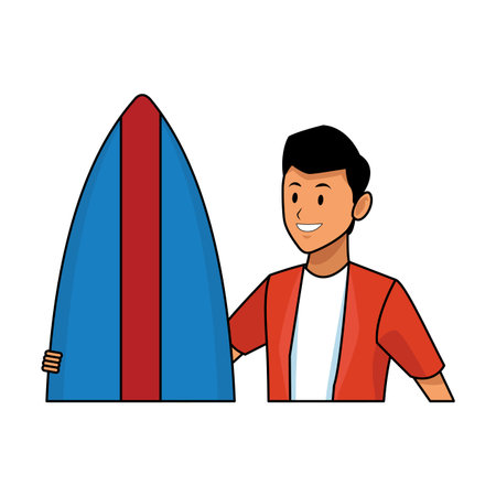 man with surfboard isolated half body in white background vector illustration graphic designのイラスト素材