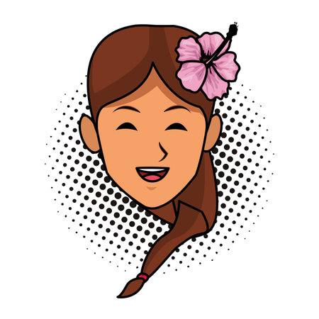 woman only face young brunette smiling with orchid vector illustration graphic designのイラスト素材