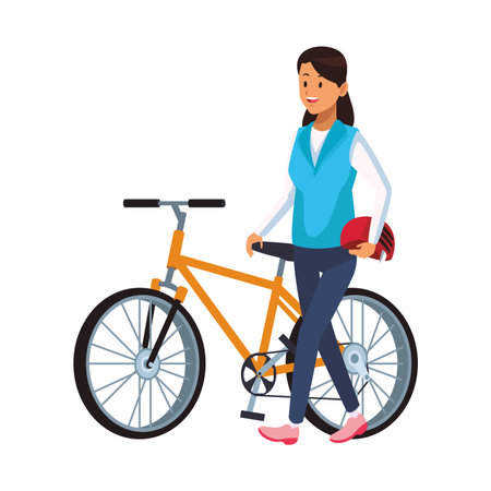 woman with bicicle and helmet vector illustration graphic designのイラスト素材