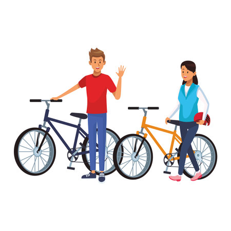 couple in bicicles with helmet vector illustration graphic designのイラスト素材
