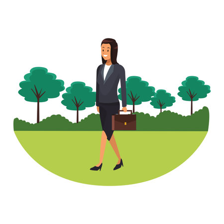 businesswoman elegant outfit parkscape vector illustration graphic designのイラスト素材