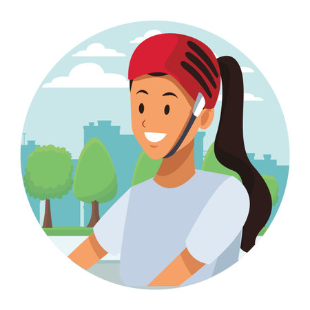 woman with helmet and pony tail vector illustration graphic designのイラスト素材