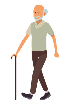 old man with cane white hair isolated vector illustration graphic designのイラスト素材