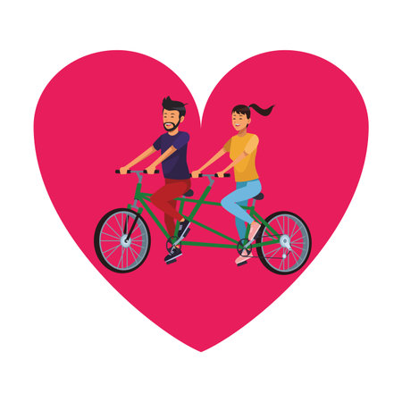 couple double bike heart icon ponytail beard vector illustration graphic designのイラスト素材