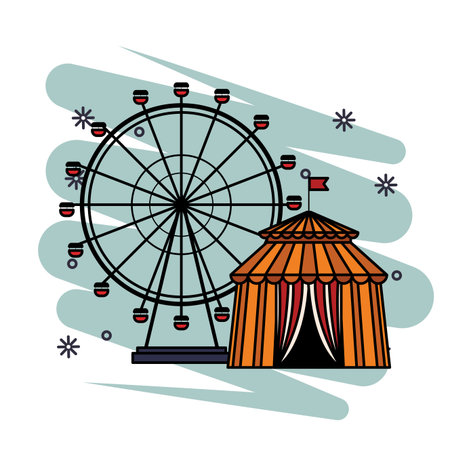 ferries wheel icon and circus tent pop art vector illustration graphic designのイラスト素材