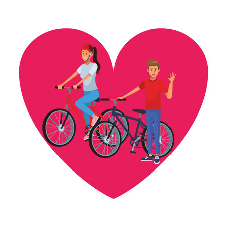 couple riding bicicle heart icon ponytail hi vector illustration graphic designのイラスト素材