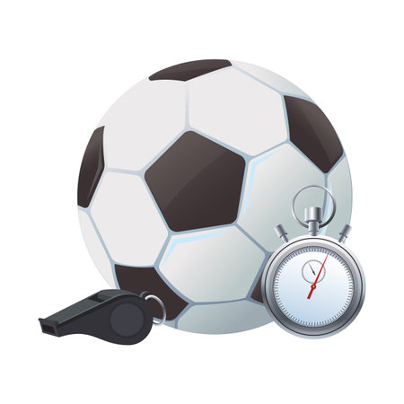 soccer ball and stopwatch with referee whistle isolated vector illustration graphic designのイラスト素材