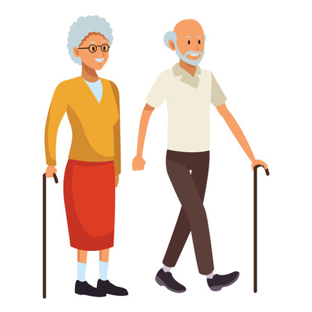 old man and woman with cane beard and glasses vector illustration graphic designのイラスト素材