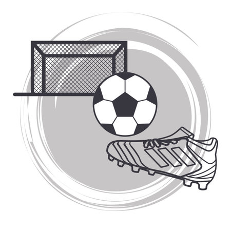 soccer boots with ball and goal black and white vector illustration graphic designのイラスト素材