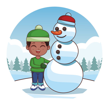 cute winter boy cartoon vector illustration graphic designのイラスト素材