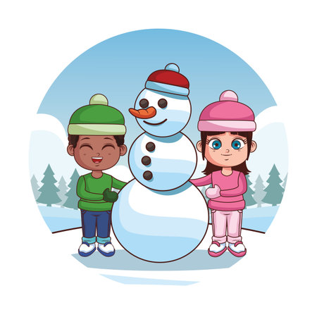 cute winter children cartoon vector illustration graphic designのイラスト素材
