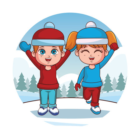 cute winter children cartoon vector illustration graphic designのイラスト素材