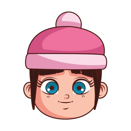 cute winter girl face cartoon vector illustration graphic designのイラスト素材