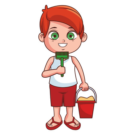 cute summer boy cartoon vector illustration graphic designのイラスト素材