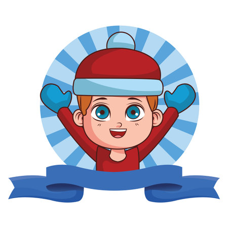 cute winter boy cartoon vector illustration graphic designのイラスト素材