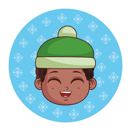 cute winter boy face cartoon vector illustration graphic designのイラスト素材