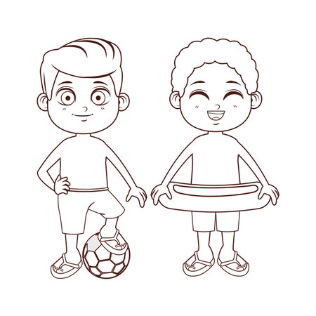 cute summer boys cartoon vector illustration graphic designのイラスト素材