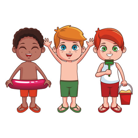 cute summer boys cartoon vector illustration graphic designのイラスト素材