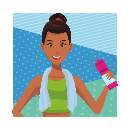 fit woman doing exercise cartoon vector illustration graphic designのイラスト素材