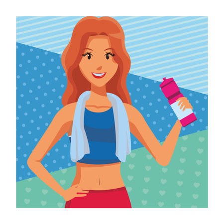 fit woman doing exercise cartoon vector illustration graphic designのイラスト素材