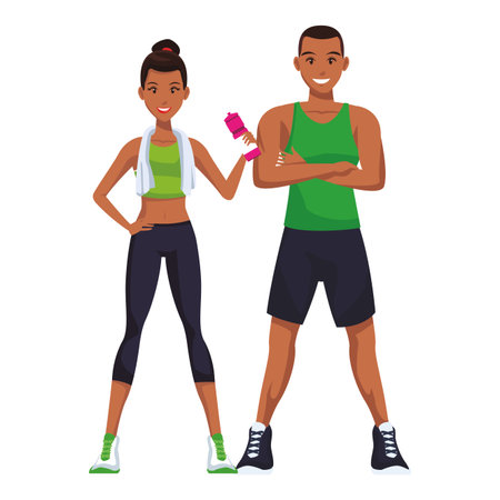 fit couple doing exercise cartoon vector illustration graphic designのイラスト素材