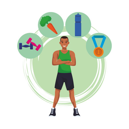 fit man doing exercise cartoon vector illustration graphic designのイラスト素材