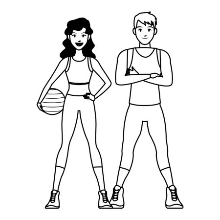 fit couple doing exercise cartoon vector illustration graphic designのイラスト素材