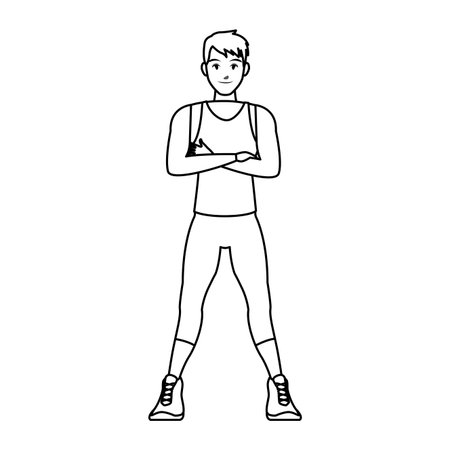 fit man doing exercise cartoon vector illustration graphic designのイラスト素材