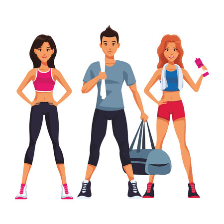 fit people doing exercise cartoon vector illustration graphic designのイラスト素材