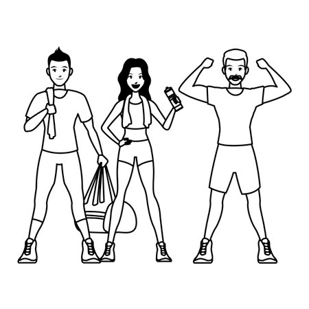 fit people doing exercise cartoon vector illustration graphic designのイラスト素材