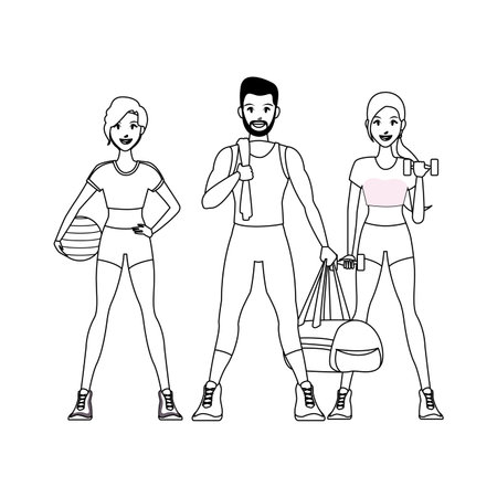 fit people doing exercise cartoon vector illustration graphic designのイラスト素材