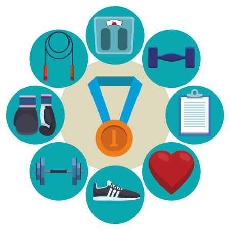fitness medal award with sport round icons vector illustration graphic designのイラスト素材