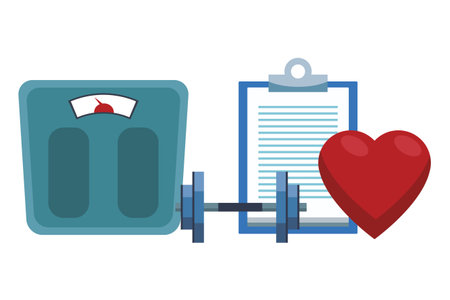 Sport and fitness body balance clipboard and heart with dumbbell vector illustration graphic designのイラスト素材