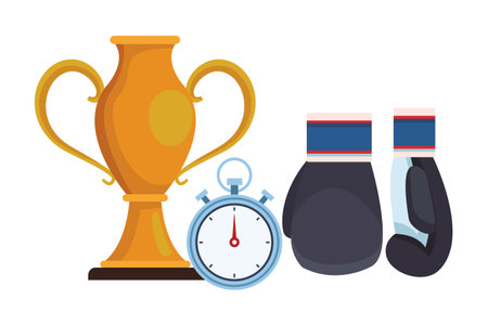 Sport and fitness elements trophy cup boxing gloves and timer vector illustration graphic designのイラスト素材