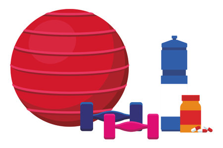 Sport and fitness elements ball dumbbells and bottles vector illustration graphic designのイラスト素材