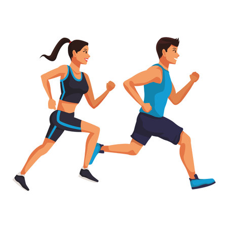 Fitness couple running cartoon vector illustration graphic designのイラスト素材