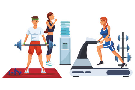 Fitness people doing exercise with weights and machine vector illustration graphic designのイラスト素材