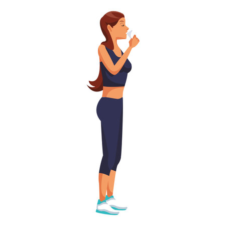 fitness woman drinking water cartoon vector illustration graphic designのイラスト素材