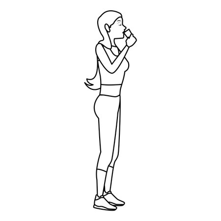 fitness woman drinking water cartoon vector illustration graphic designのイラスト素材