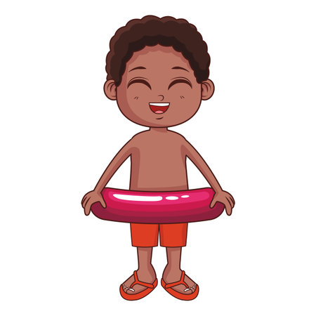 Summer boy with float cartoon vector illustration graphic designのイラスト素材