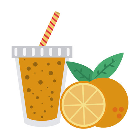 Fruit juice and smoothie orange juice with plastic cup vector illustration graphic designのイラスト素材