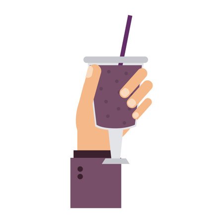 Fruit juice and smoothie hand holding cup with straw vector illustration graphic designのイラスト素材