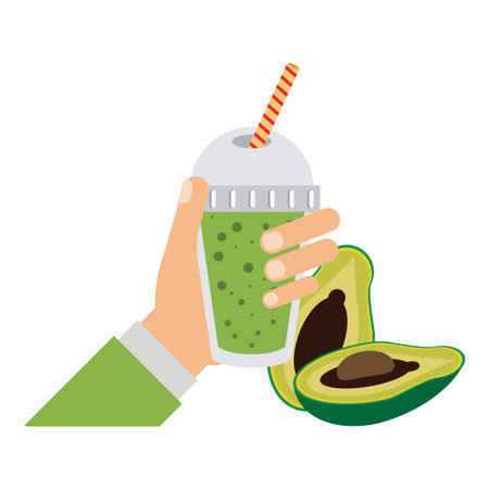 Fruit juice and smoothie avocado hand holding cup vector illustration graphic designのイラスト素材